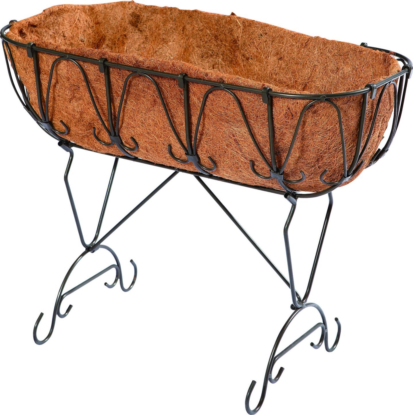 Rectangular Metal Flower Basket Ground Planter with Two Legs and Coco